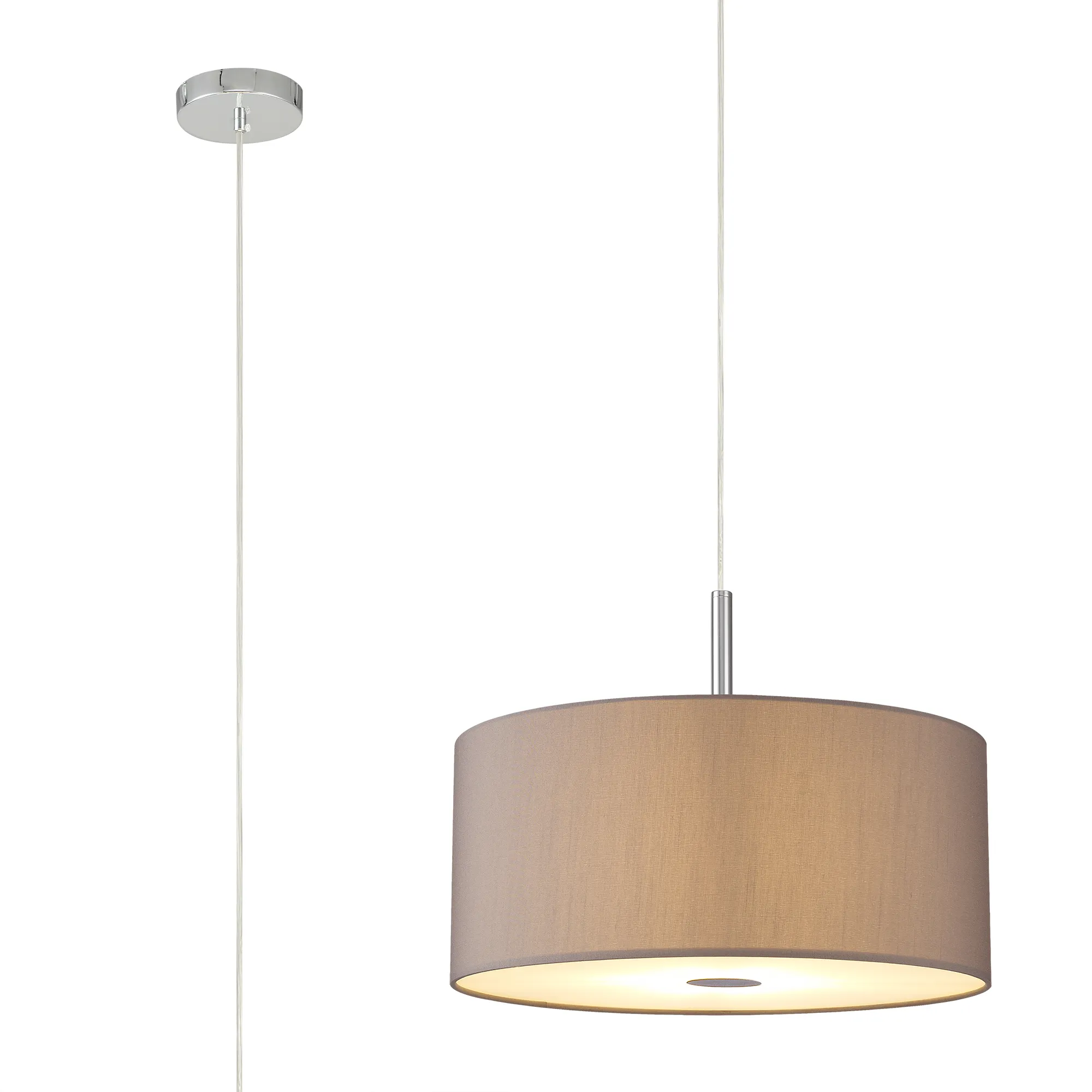 Baymont 40cm 3 Light Pendant Polished Chrome, Grey, Frosted Diffuser DK0342  Deco Baymont CH GR